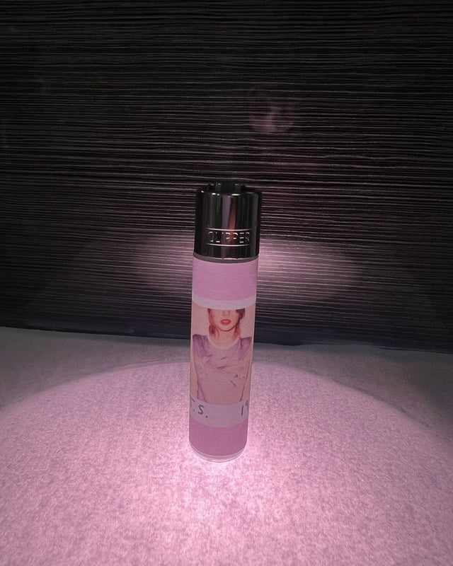 Custom lighter with a photo printed on a pink wrap