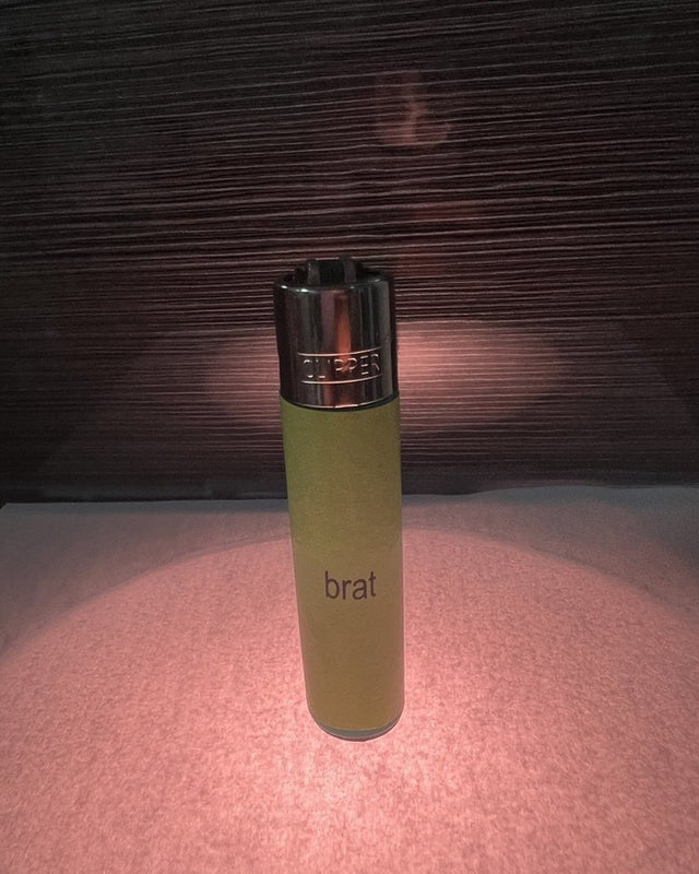 Custom lighter printed with a single word on a green wrap